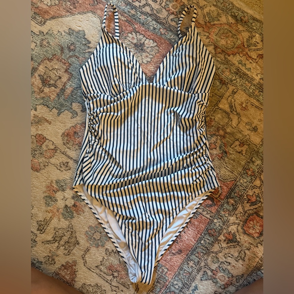 Women’s one piece white and dark blue bathing suit